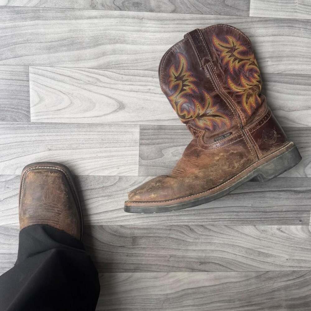 Justin WK4682 Steel Toe Square Toe Cowboy Boots Brown Mens 11.5 D